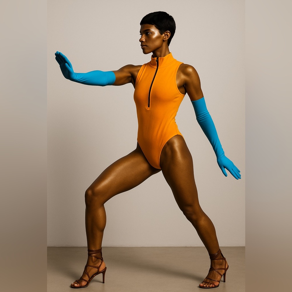 High Neckline Soft Orange Bodysuit